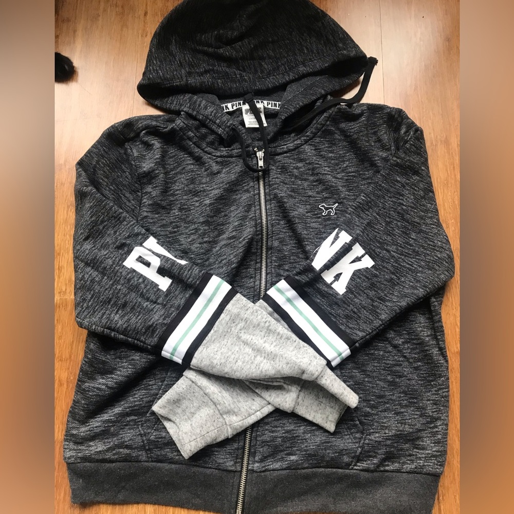 Pink Victoria’s Secret Gray and Black Hoodie - Size L